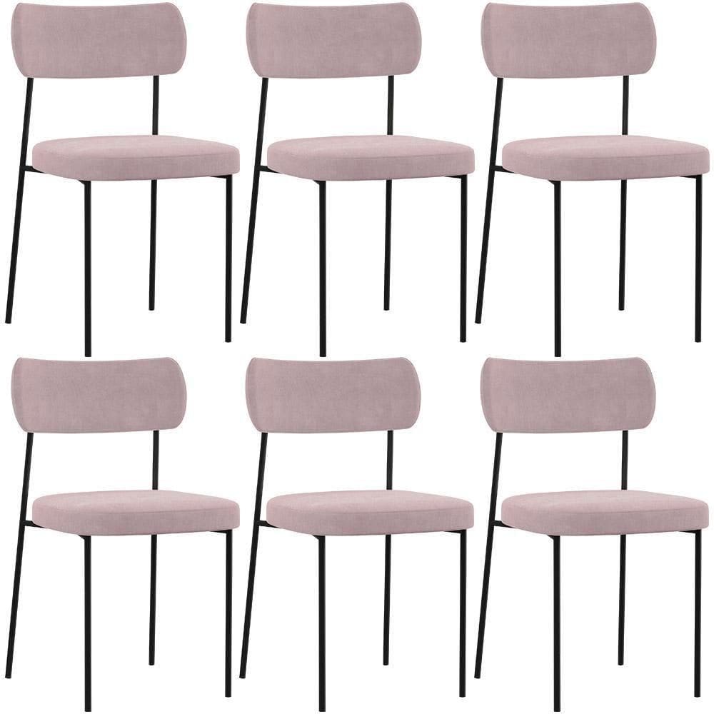 Kit 06 Cadeiras Para Sala De Jantar L02 Suede Rosê