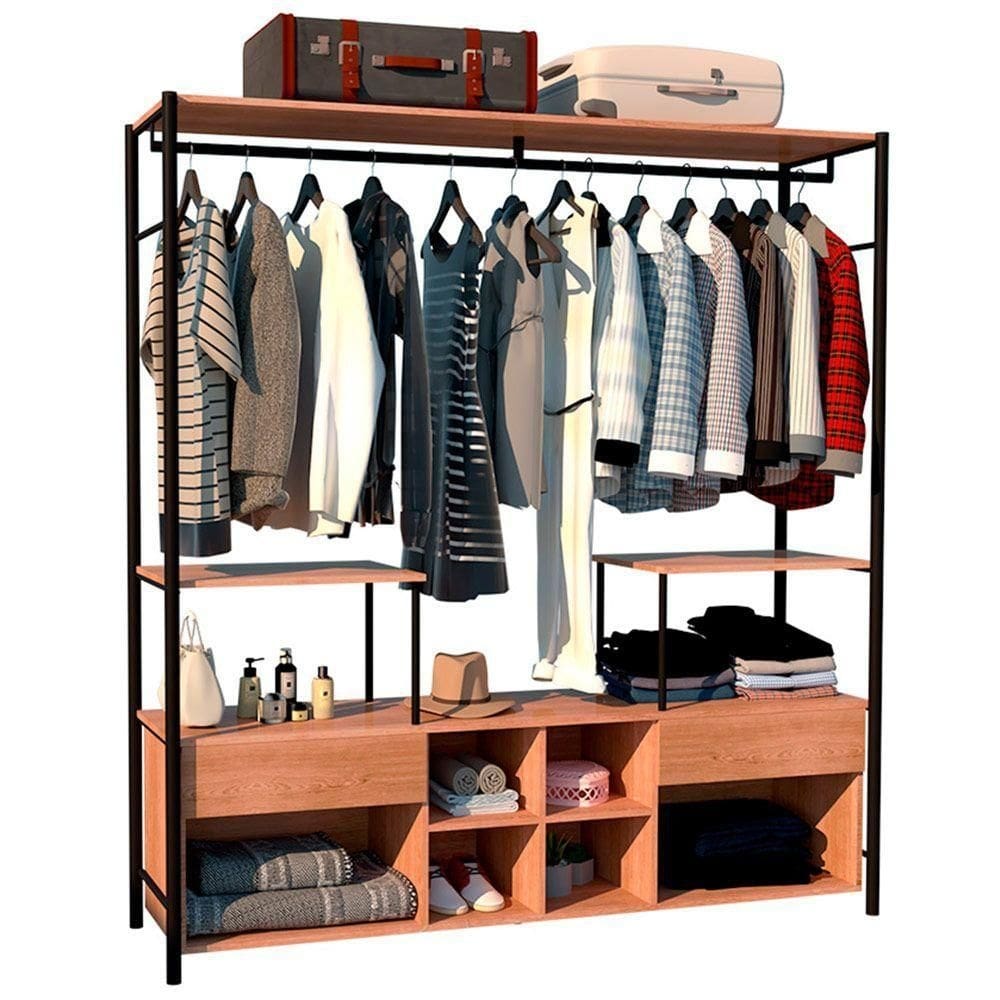 Guarda Roupa Closet Casal Barcelona Industrial 174Cm 02 Gavetas Demolição Preto - Abmaza