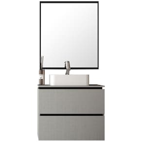 Kit Banheiro Gabinete 80Cm Urban B06 Branco Preto