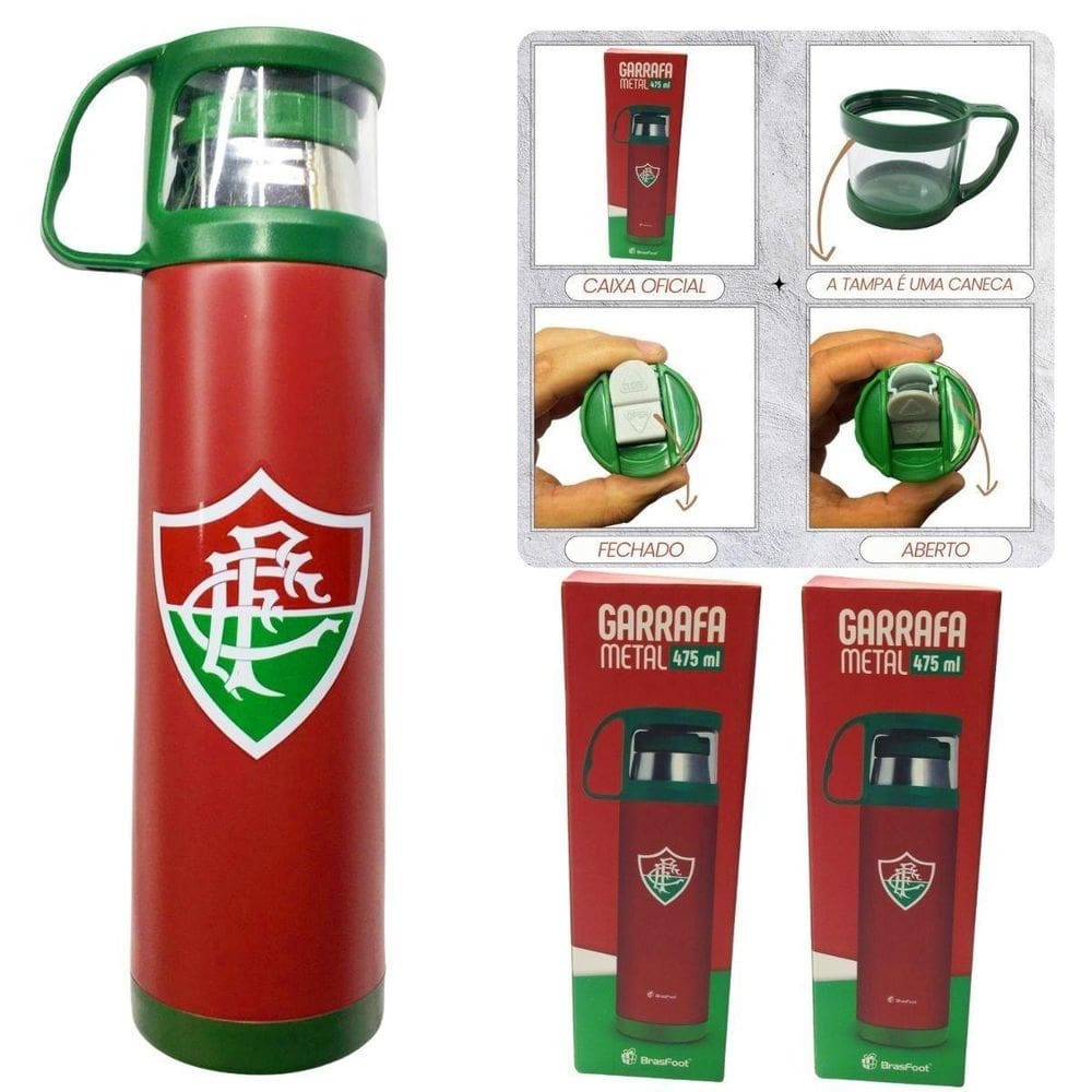 Kit 2 Garrafas Térmica Inox 475Ml 2 Canecas G Quente Frio