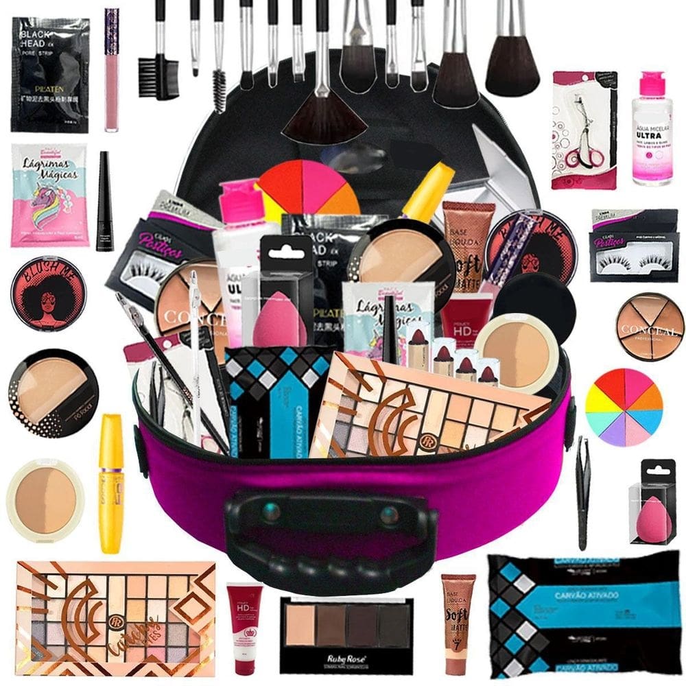 Maleta de maquiagem completa ruby rose bz71-2 - pele branca