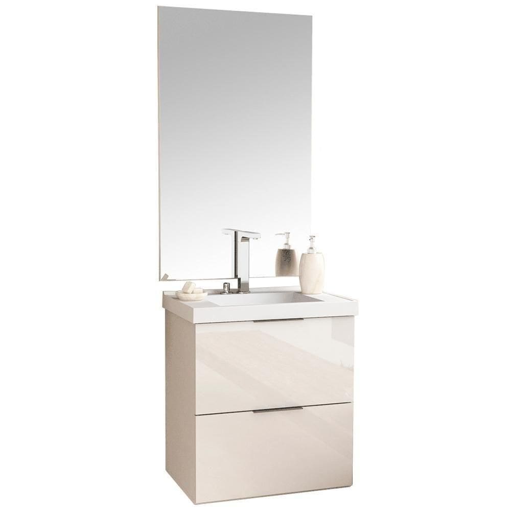 Conjunto Banheiro Gabinete 60Cm Pietra B06 Branco Brilho