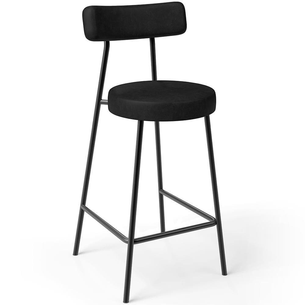 Banqueta Baixa Para Cozinha Sala De Jantar Bar Bancada Milão L02 Couríssimo Preto -LyamDecor