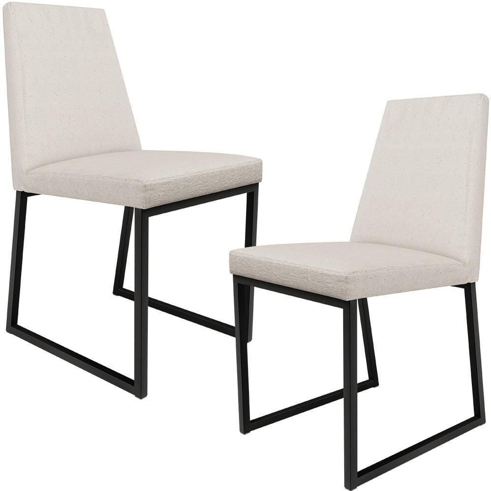 Kit 02 Cadeiras Para Sala De Jantar Base Aço Preto L02 Cru