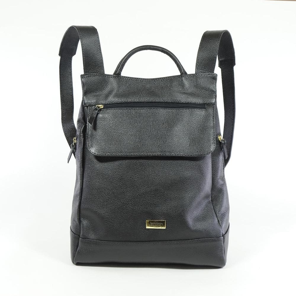 Mochila feminina anti furto notebook em couro preto