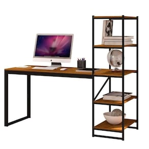 Mesa Para Escritório Com Estante Mega Preto Canela Rustico