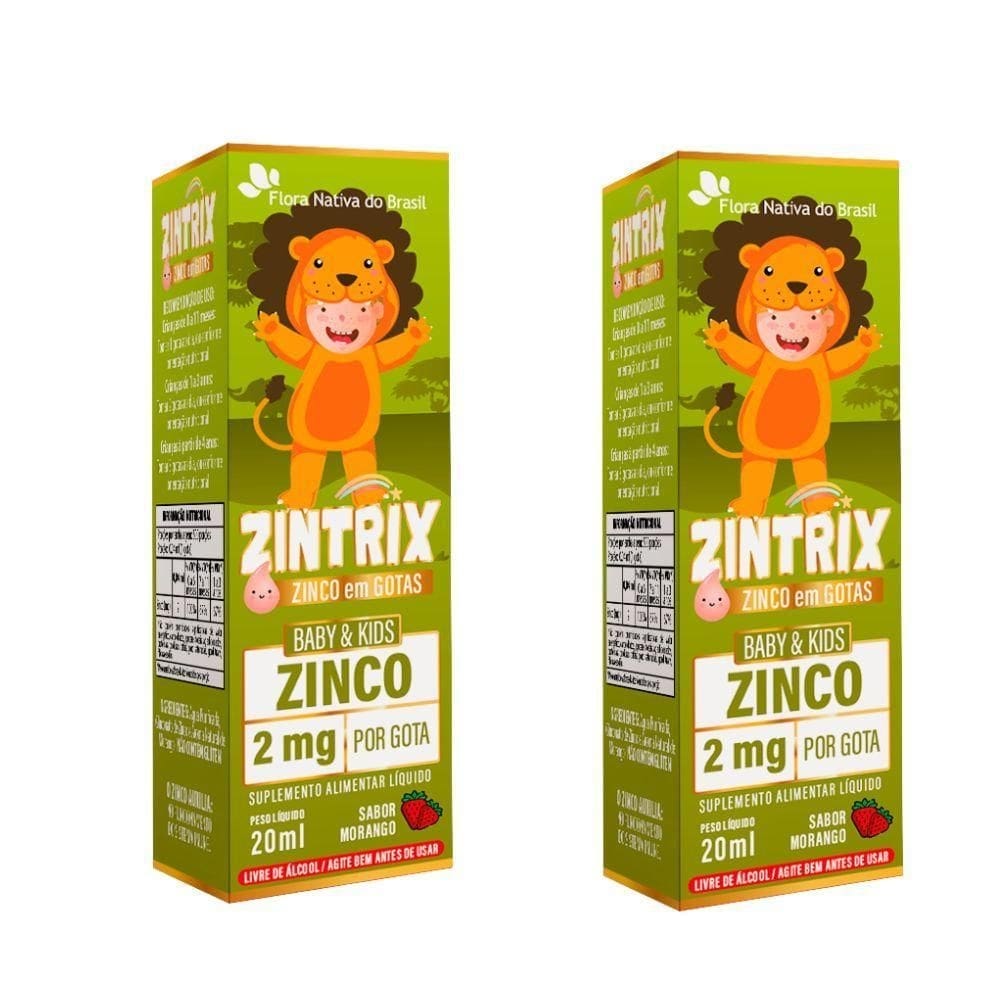 Kit 2x zintrix zinco infantil 20ml - flora nativa sabor:morango