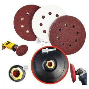 Suporte de boina furadeira lixadeira + 30 discos lixa 125mm