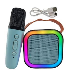 Caixa de Som Karaoke Microfone Bluetooth Portatil Usb Sem Fio Efeito Muda Voz Luz Led Comemoraçao Festa Audio