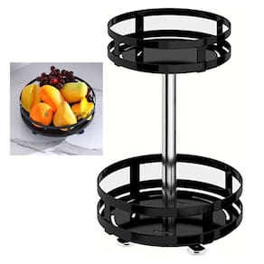 Fruteira Cesto Organizador 2 Andares Giratorio Porta Condimento Vinho Preteleira Cozinha Banheiro Mesa Bancada Multiuso