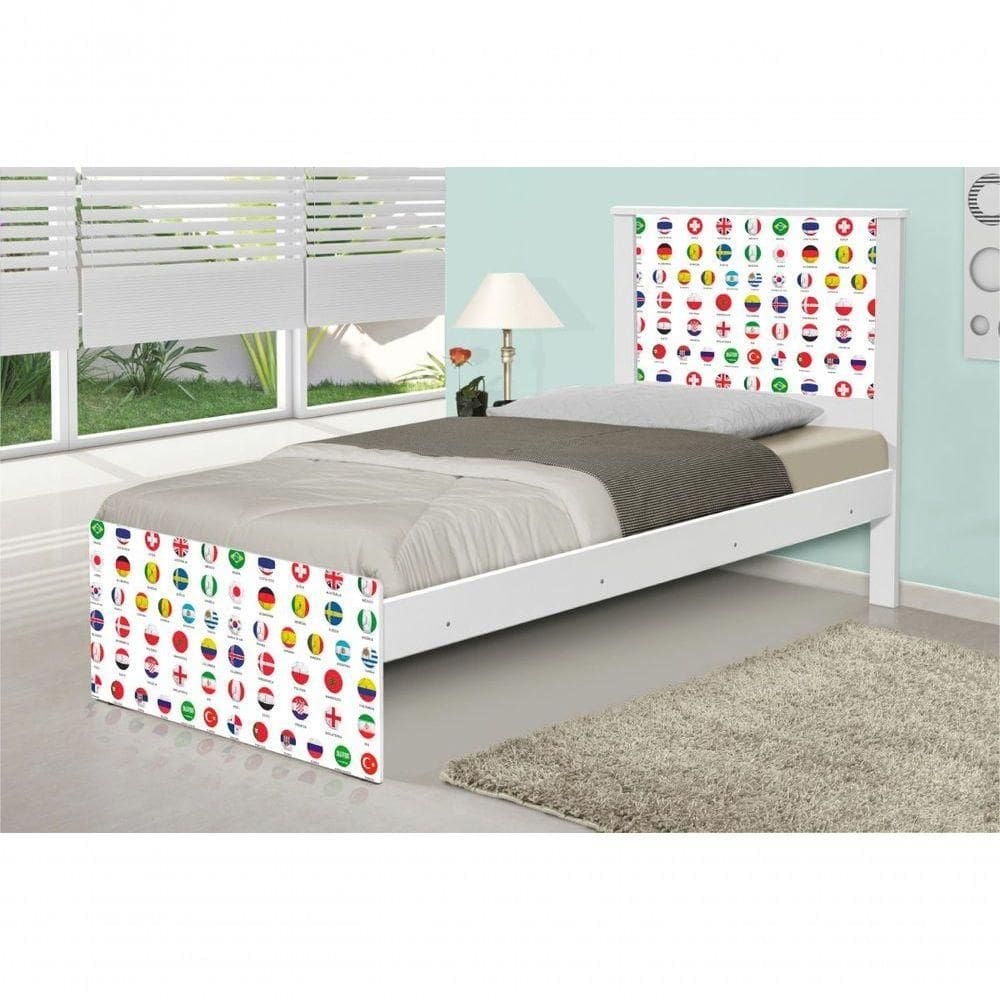 Cama Solteiro Adesivada Futebol Seleções Copa Com Colchão