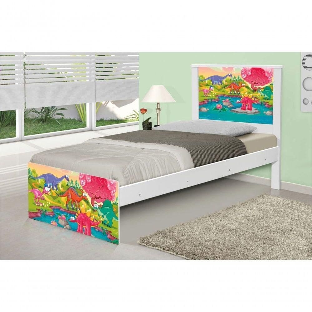 Cama Solteiro Dinossauros Coloridos Com Colchão