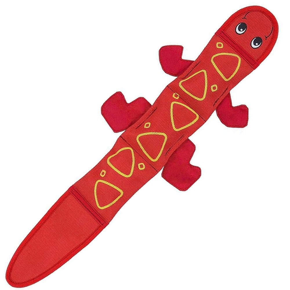 Brinquedo Reforçado Fire Biterz Lizard Para Cães Grande Pelúcia Lagarto Firehose Interativo - Outward Hound - Vermelho