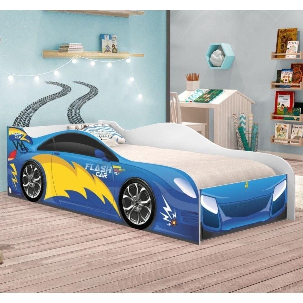 Mini Cama Run Car Azul Com Colchão