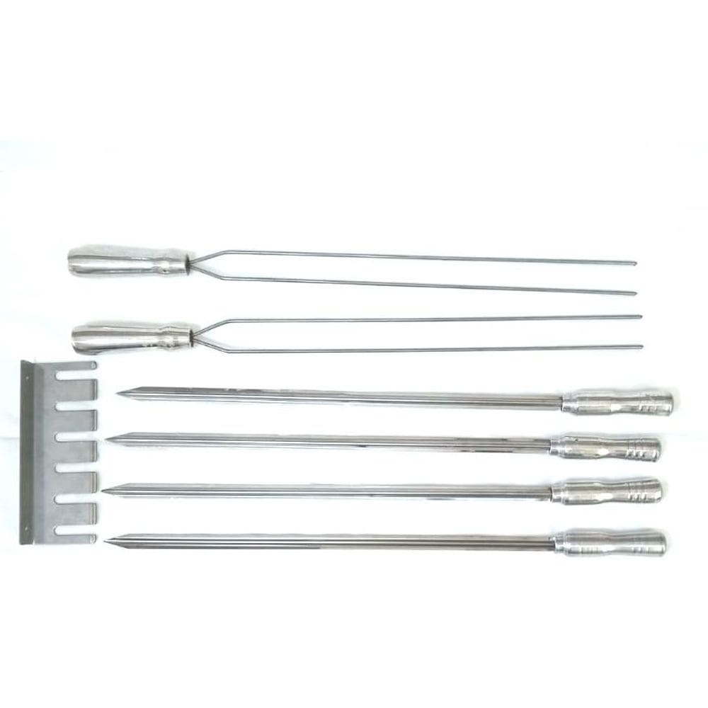 Conjunto de espeto para churrasco em inox com porta espeto
