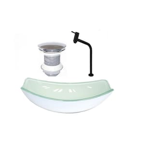 Cuba vidro chanfrada 46cm branca + valvula + torneira preta