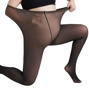 Meia-Calça Térmica Plus Size Peluciada Forrada Translúcida Legging Grossa Inverno de Frio
