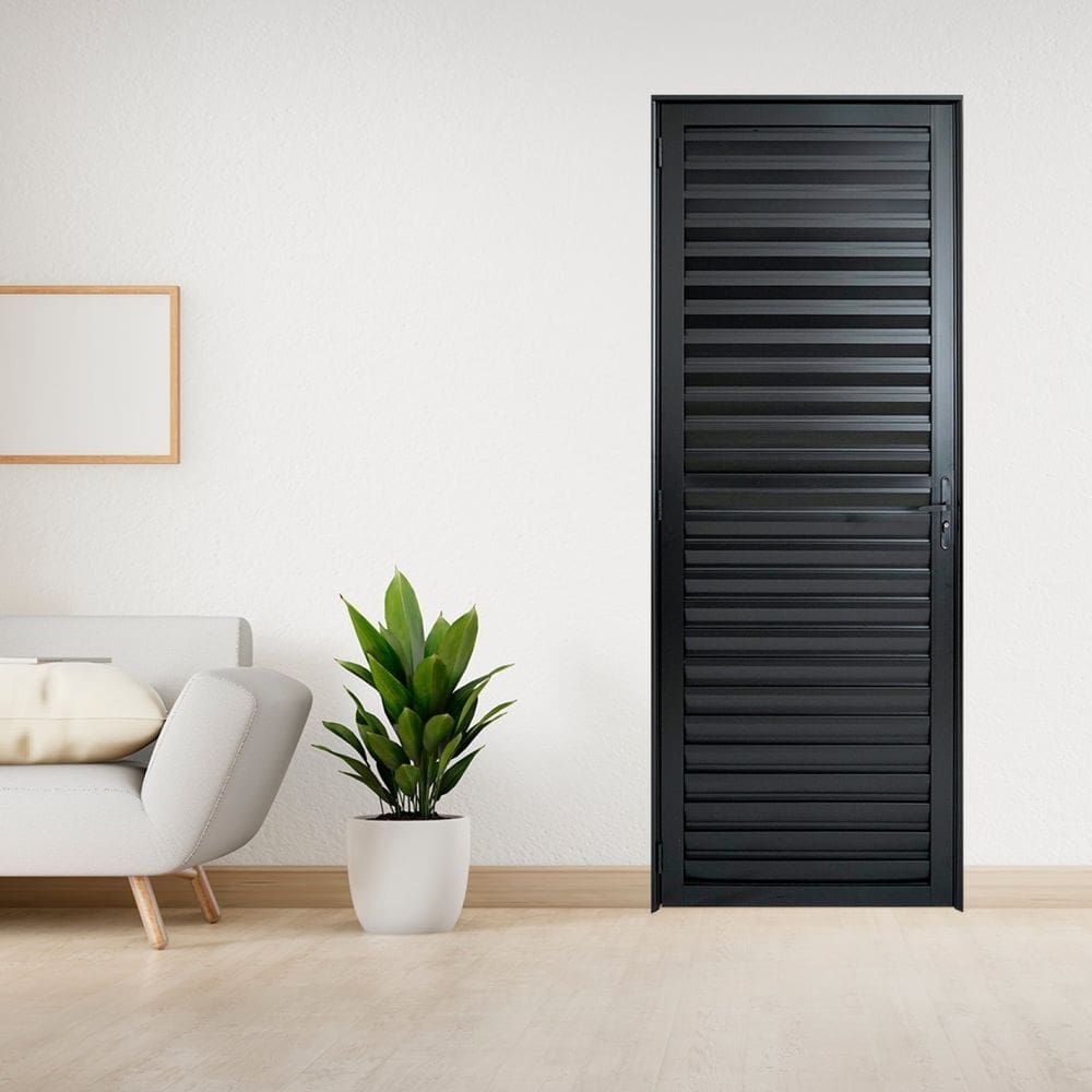 Porta de Aluminio Palheta 210x60cm Linha Plus Lux-esquadrias Preto