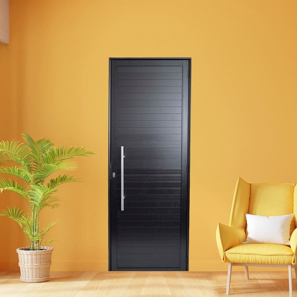 Porta de Aluminio Lambri 210x80cm com Puxador Linha Premium Lux-esquadrias Preto