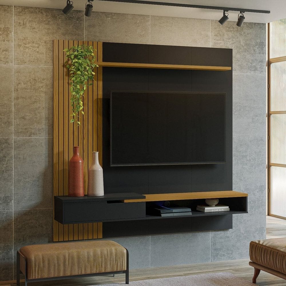 Painel para Tv até 65 Polegadas Decor Ripado Frizz Preto ac/cedro frj ac