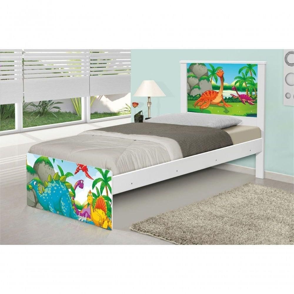 Cama Solteiro Dinossauros No Lago Com Colchão