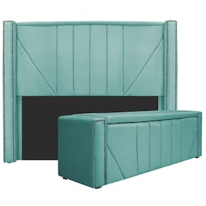 Cabeceira E Baú Queen 160Cm p/Cama Box - Azul Tiffany