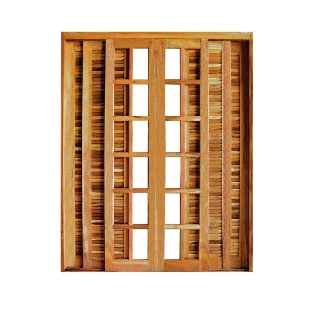 Portal Correr Veneziana 6 Folhas Itauba Reto com Fechadura 1,80 X 2,10 Rodam Natural