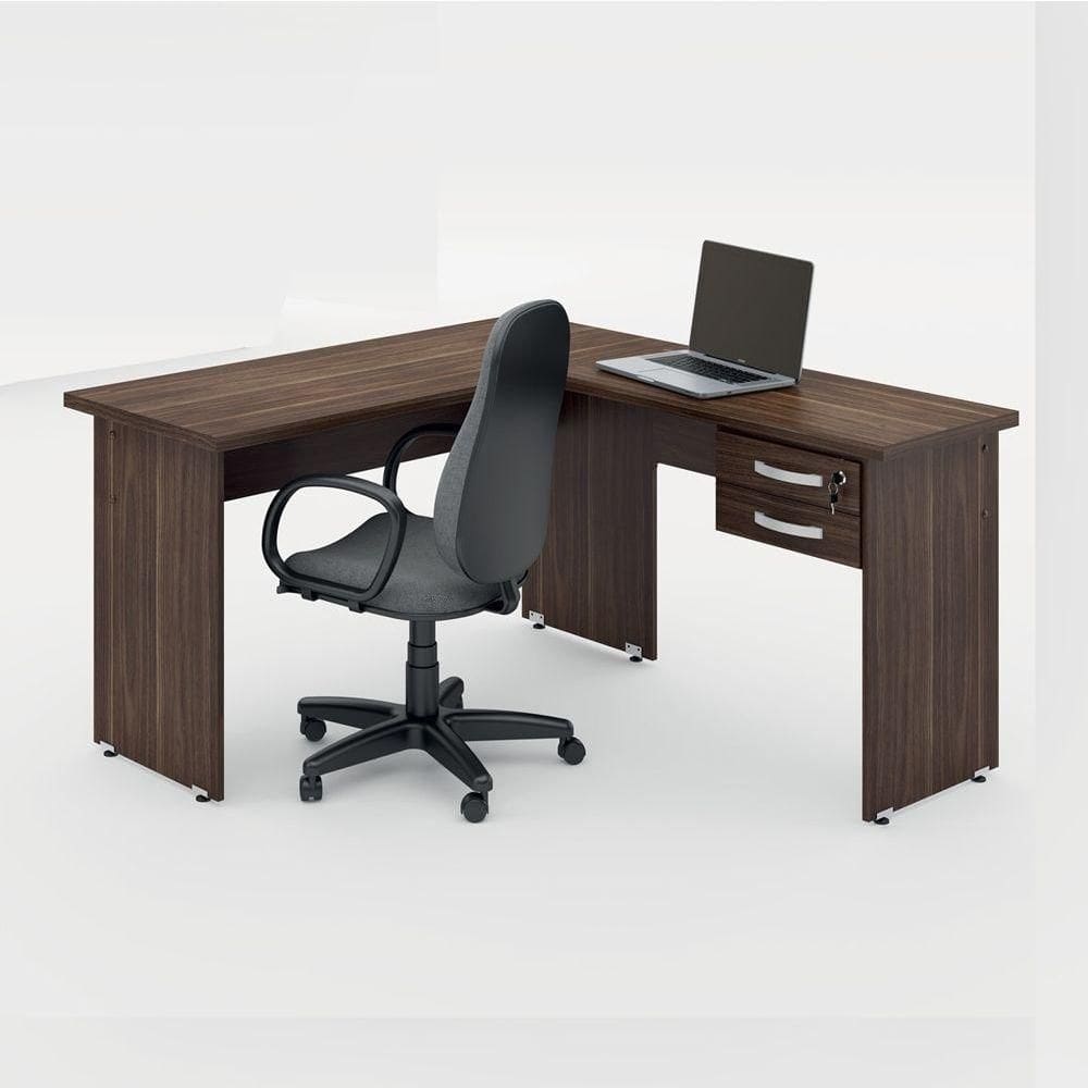 Mesa Em L Escritório Alfama Marrom