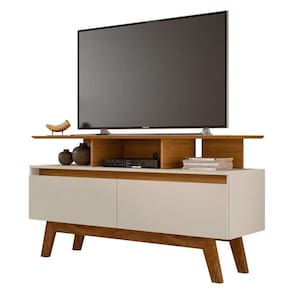 Rack Bancada Para Tv Até 50" 2 Portas Cinamomo/off White