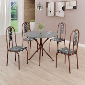 Conjunto Sala de Jantar Mesa Redonda 70cm Tampo Granito Topázio 4 Cadeiras Linda Yescasa Preto Floral/Marrom