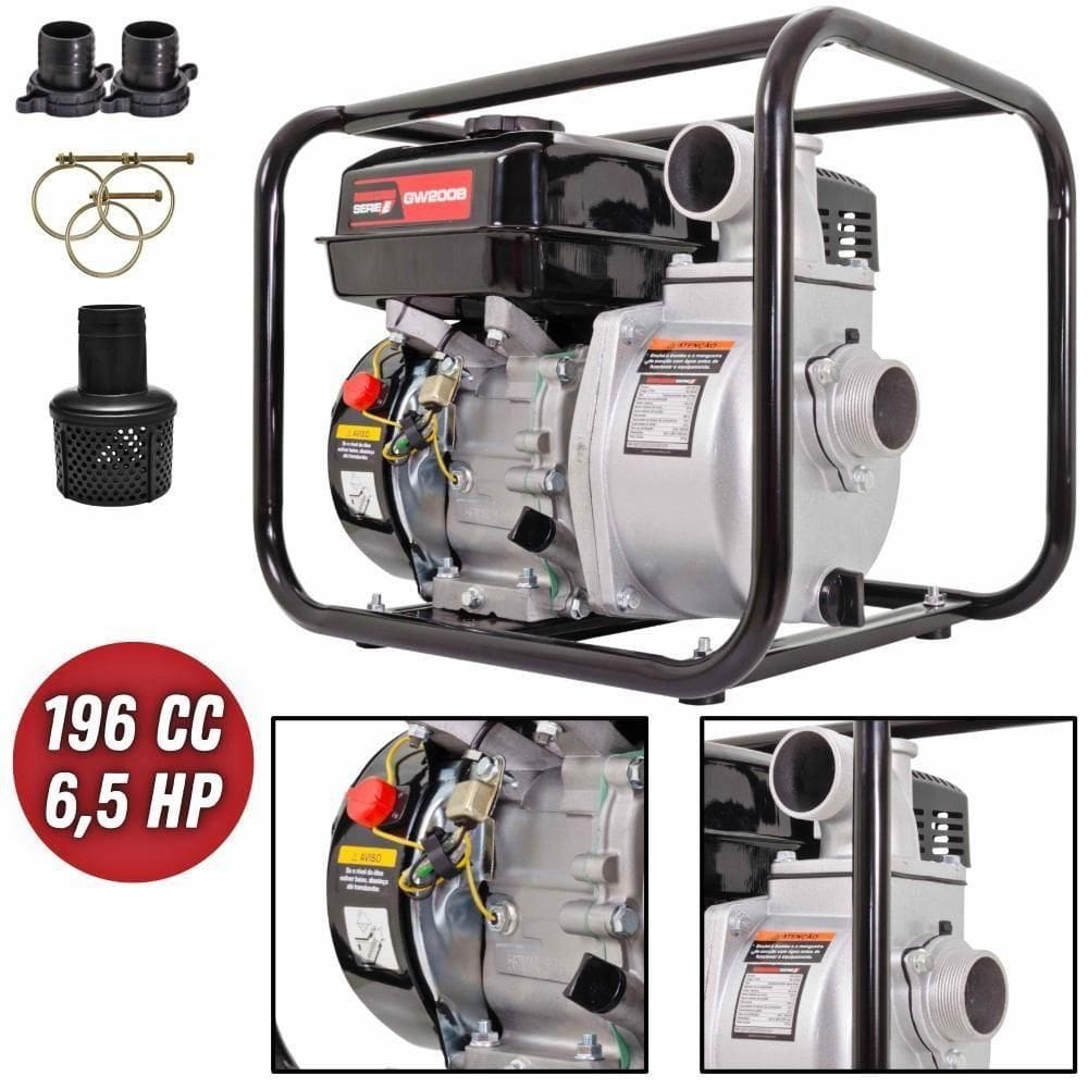 Motobomba à Gasolina 196cc 4t 6,5hp 25mca Para água Limpa