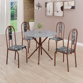 Conjunto Sala de Jantar Mesa Redonda 75cm Tampo Granito Ocre 4 Cadeiras Linda Yescasa Preto Floral/Marrom