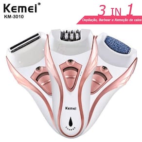 Depilador elétrico feminino kemei 3x1 pelos corpo, lixa o pé