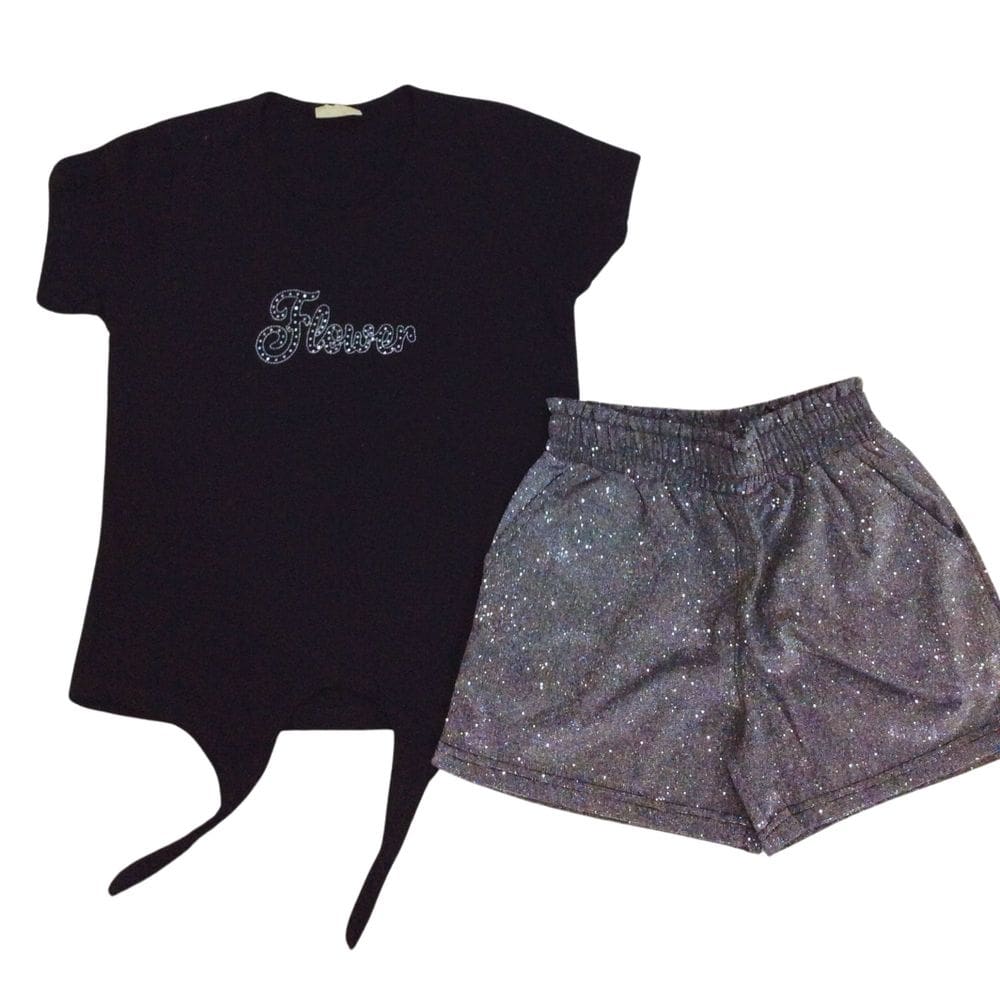 Conjunto Vrasalon Fem Infantil Preto com Brilho