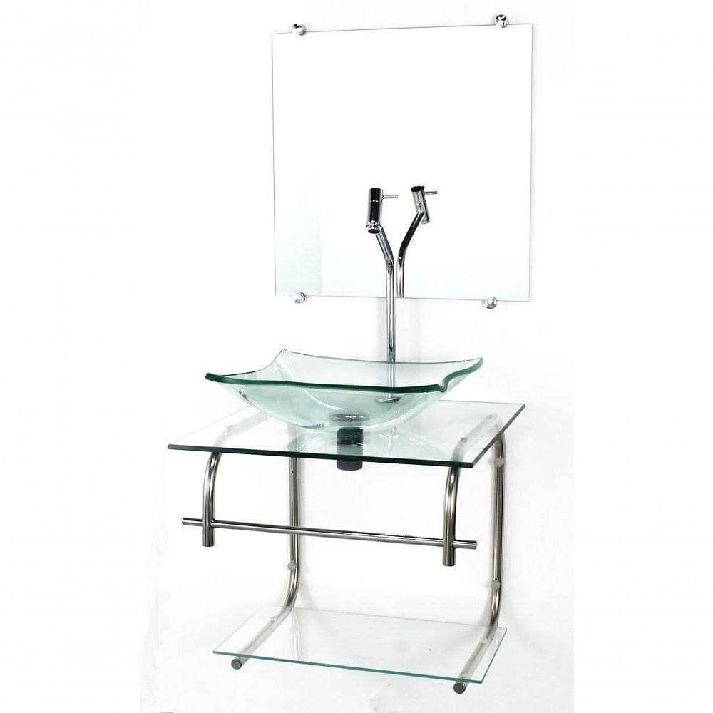 Gabinete De Vidro Para Banheiro 40cm Inox Cuba Quadrada Com Sifao E Torneira Metal Cor:incolor