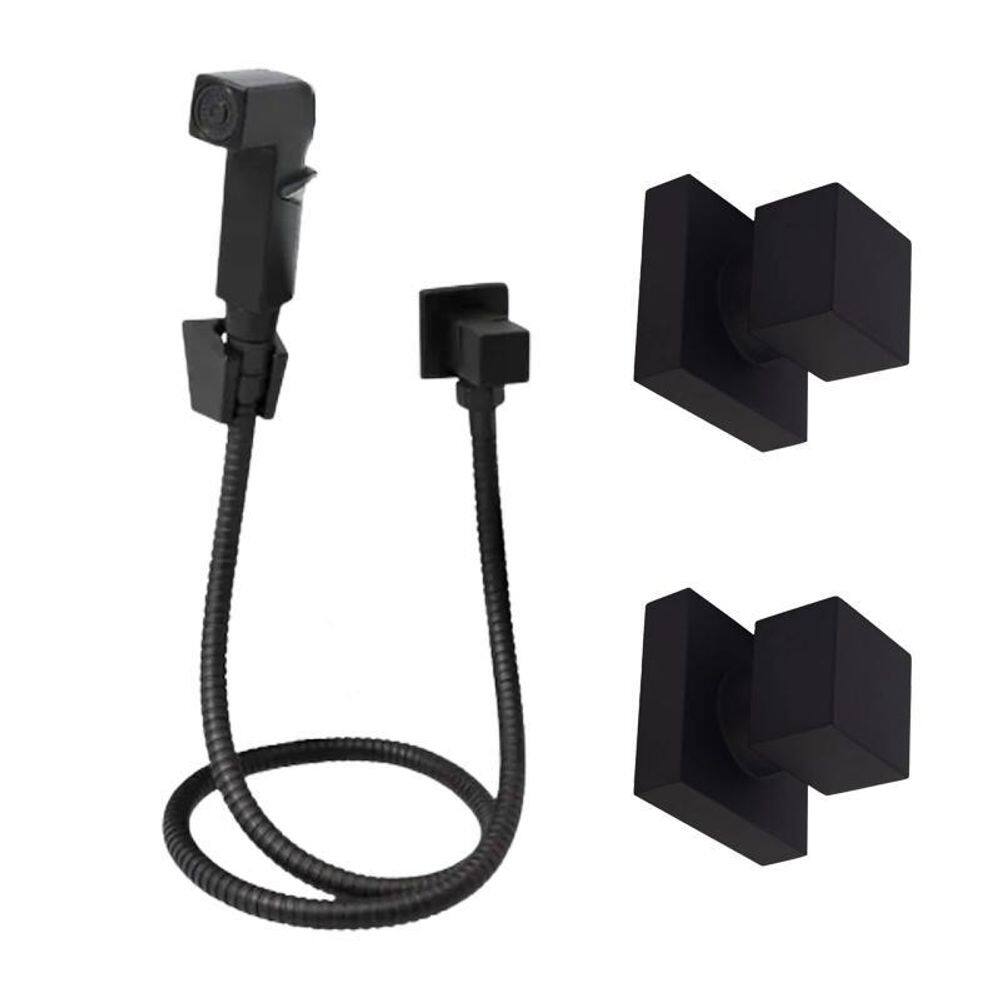 1 ducha higiênica quad preta +2 acabamento quad preto fosco