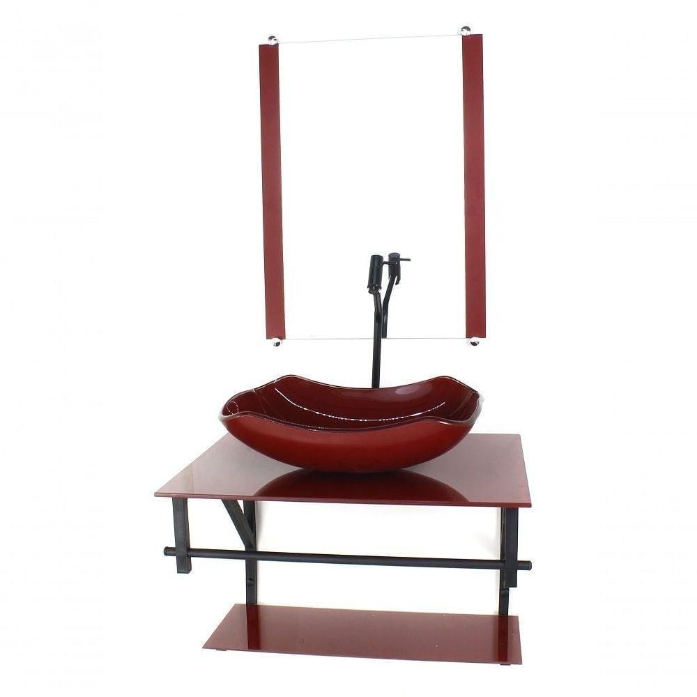 Gabinete De Vidro Para Banheiro 60cm Cuba Abaulada Vermelho