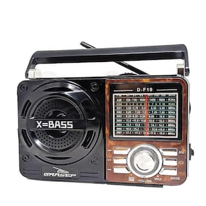 Radio caixa de som portátil 8w retro usb d-f10 grasep marrom