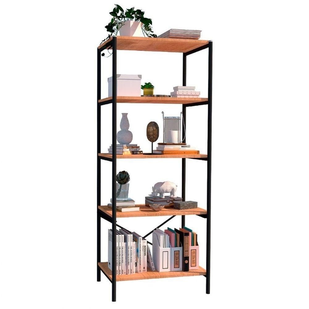 Estante Livreiro Multiuso Estilo Industrial 150cm 5 Prateleiras Trento Preto Fosco
