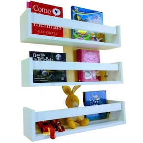 Prateleira para colocar livros nicho mdf branco 3peças 55 cm