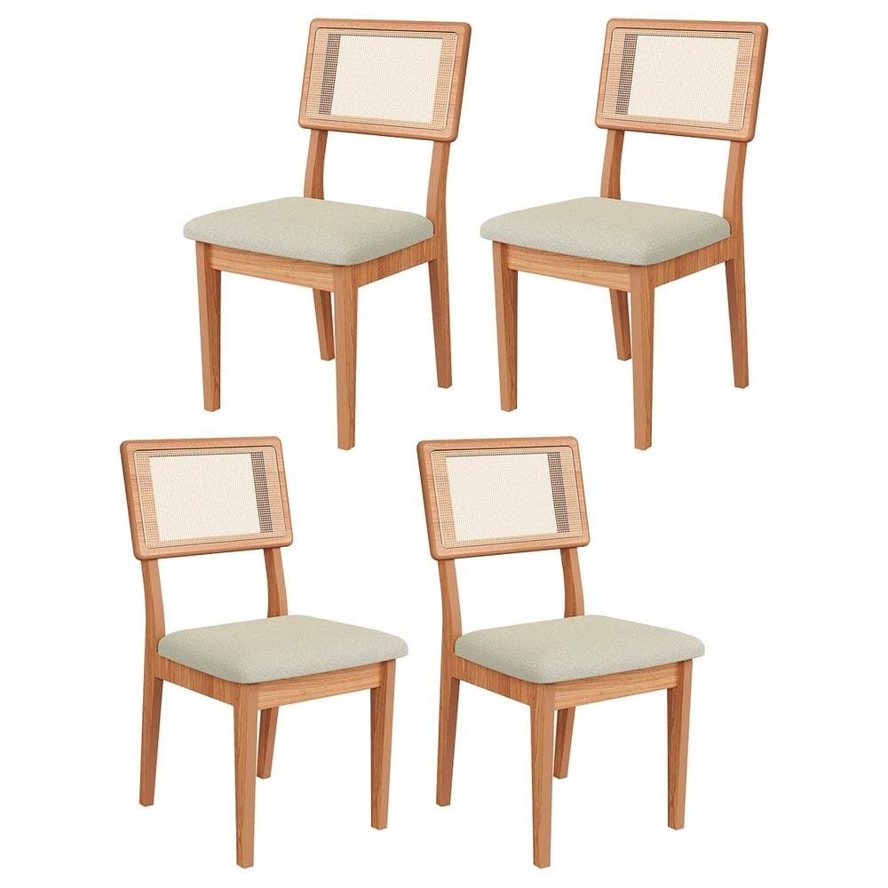 Kit 4 Cadeiras Estofadas com Encosto de Tela MDF Freijó Césare Escuro