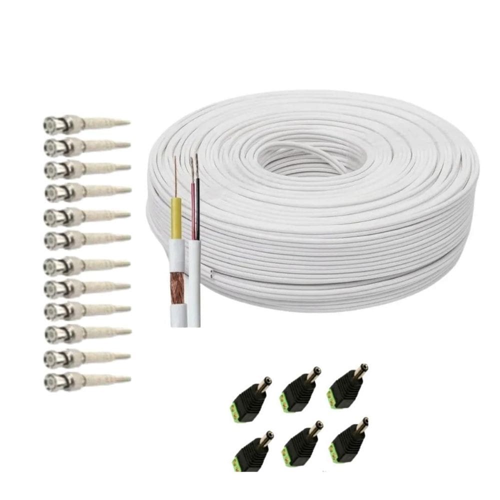 Kit instalação 6 câmeras segurança conectores e cabo100m