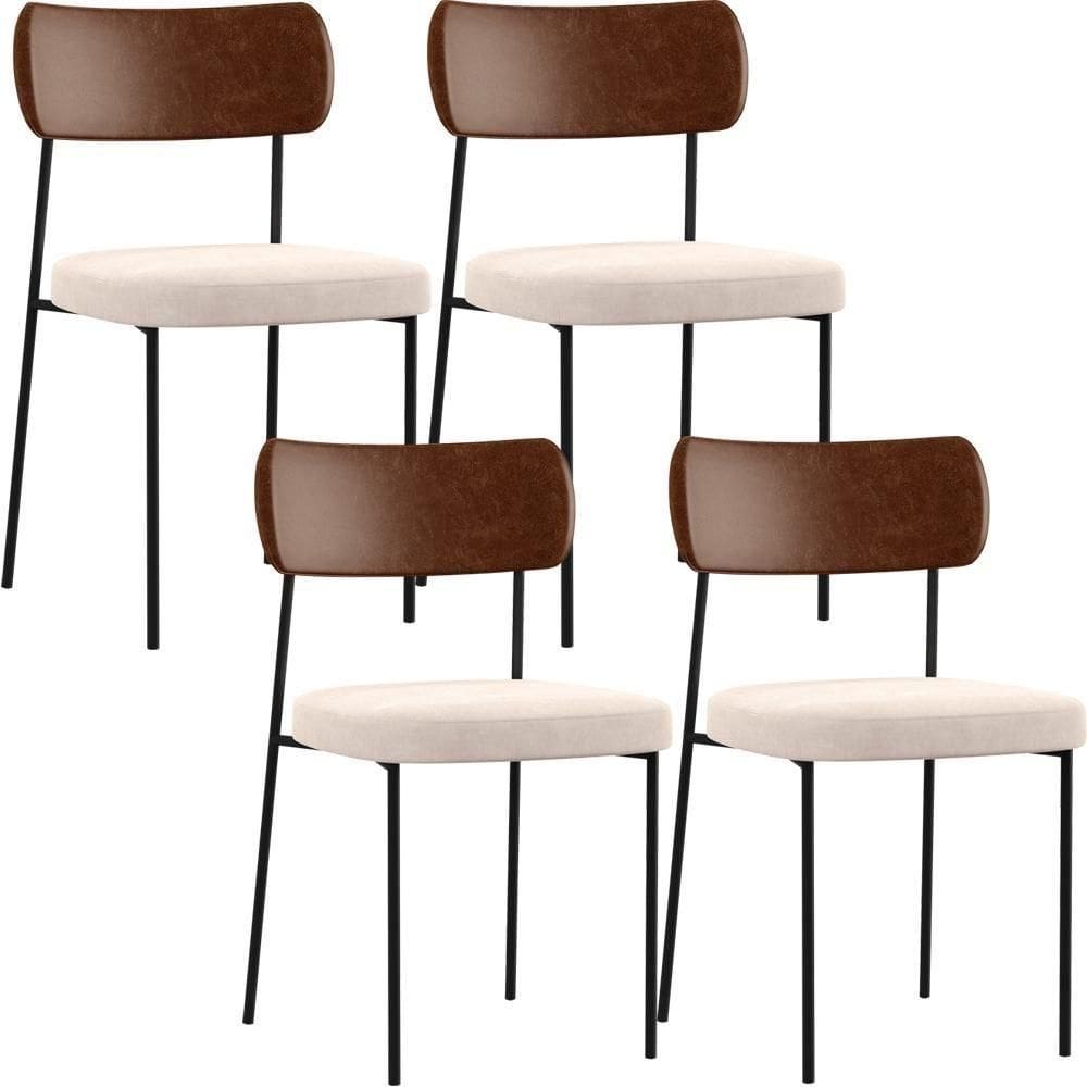 Kit 04 Cadeiras Sala De Jantar L02 Marrom Suede Bege