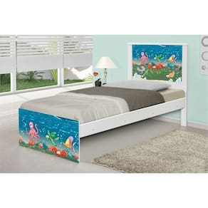 Cama Solteiro Adesivada Fundo Do Mar Com Colchão
