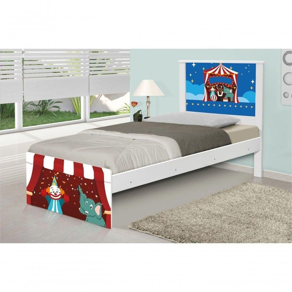 Cama Solteiro Adesivada Circo Com Colchão