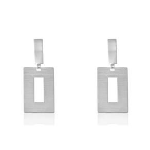 Brinco Com Fio Retangular Folheado Em Ródio Branco [F027]