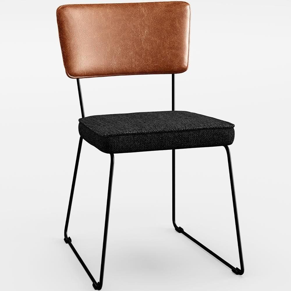 Cadeira Estofada Sala Jantar Camel Linho Chumbo