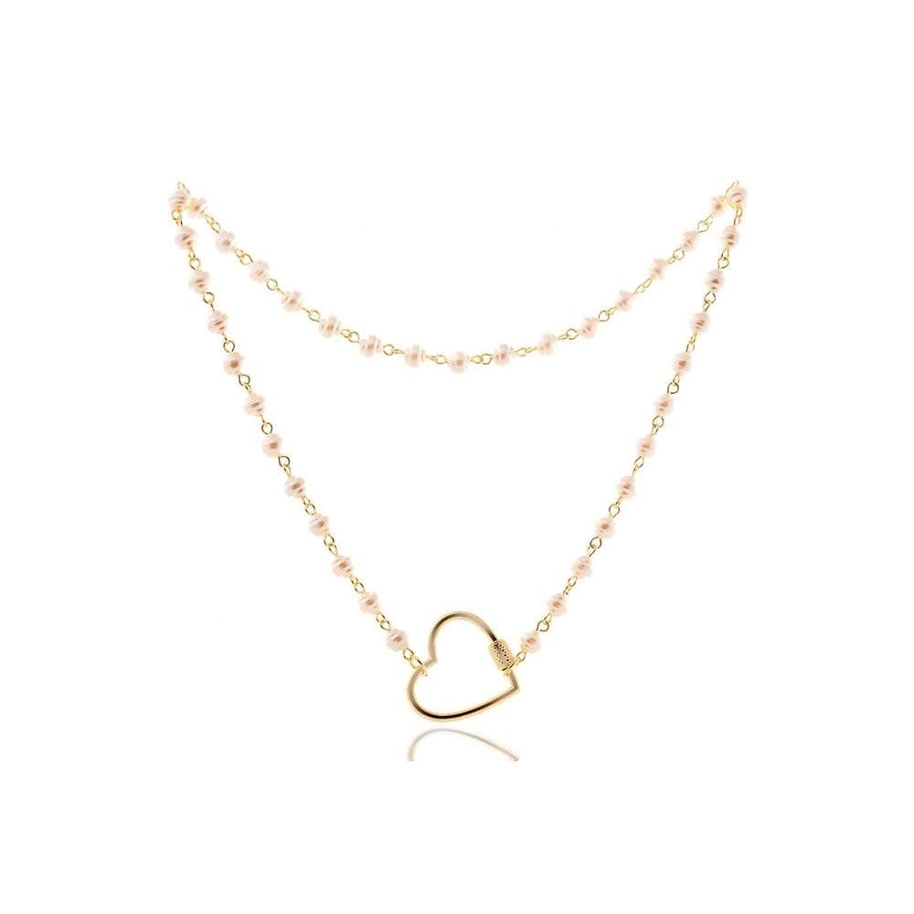 Colar De Pérola Torneada Com Fecho Em Forma De Coração [F027]