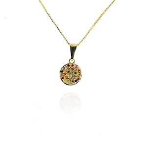 Colar Pingente árvore Da Vida Com Zircônias Coloridas Folheado A Ouro 18k [F027]