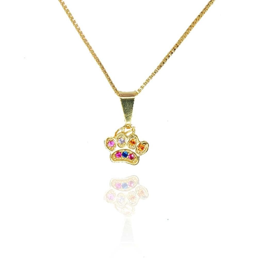 Colar Pingente Patinha De Cachorro Colorida Folheado A Ouro 18k [F027]